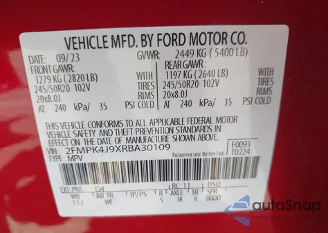 2024 Ford Edge St-Line из США, поврежденный, VIN 2FMPK4J9XRBA30109